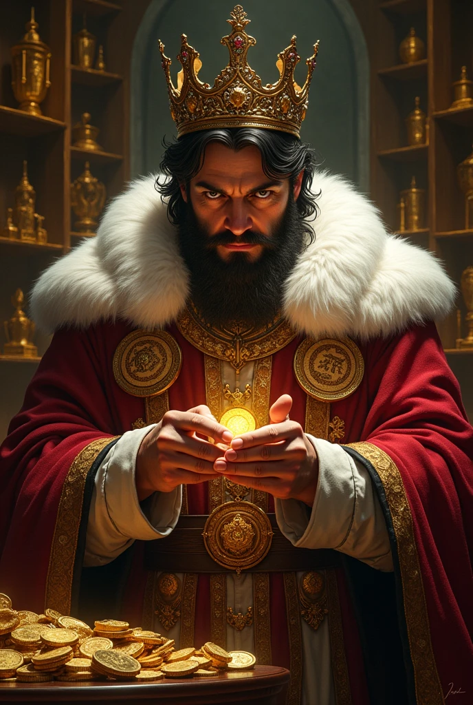 A king biting gold coin