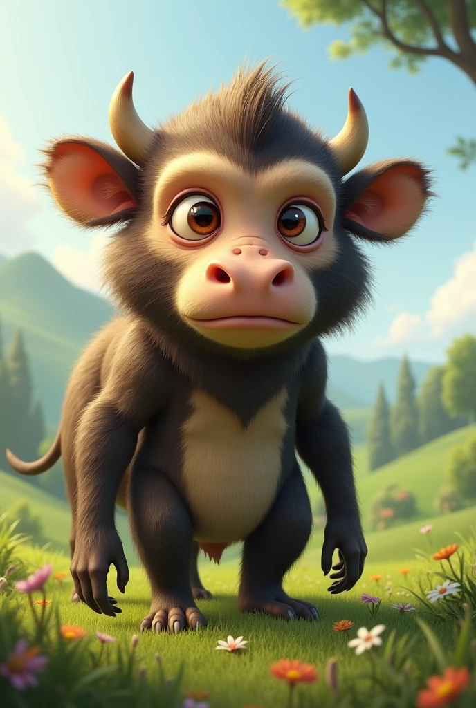 A cow with monkey