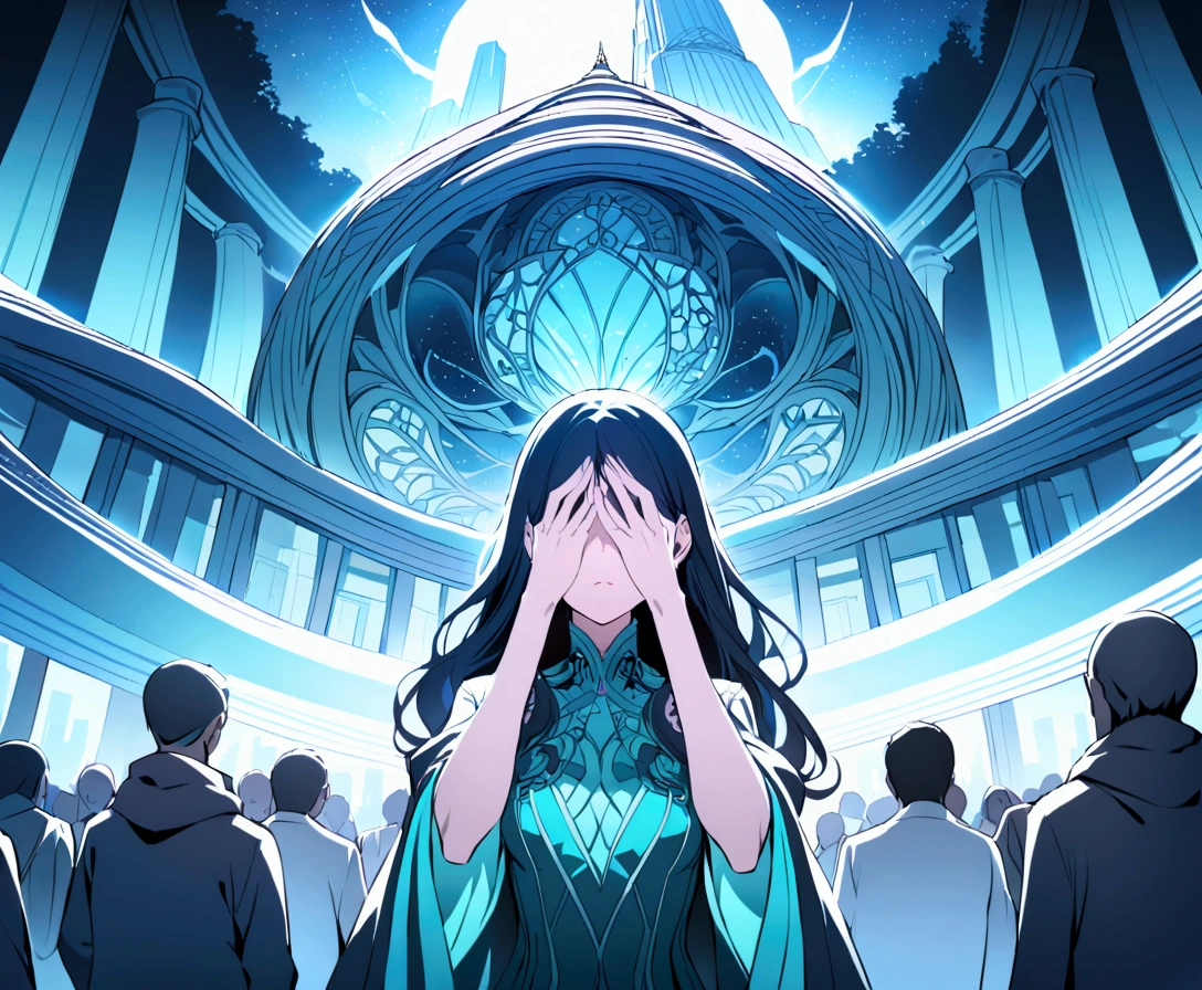 Woman hiding her face,tears,City,people around me are making fun of me