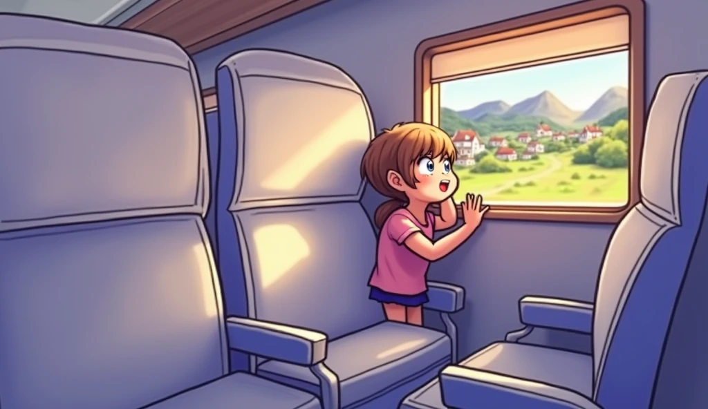 girl, summer, on a train, looking out of the window,