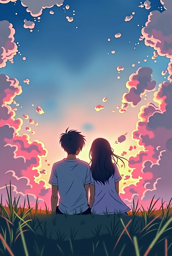 Boy set with his girlfriend and look at the sky