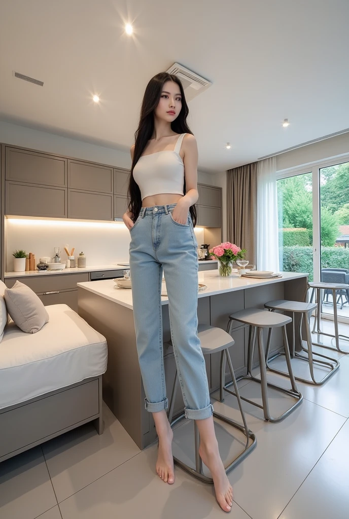 A beautiful asian and young girl.Her facial features are exquisite and fully conform to the golden ratio of human anatomy...Her long,straight long black hair, Big breasts, huge chest, fat body, beautiful scenery, big breasts, big, big , busty , big breast, big , wearing a sexy outfit, sexy pose , big breasts , big breasts, huge , full body shot, thick body, inside her big house