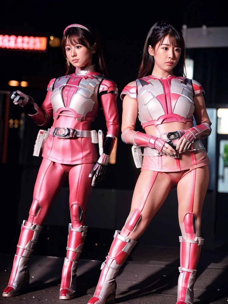 Wearing a shocking pink and white Iron Man suit、Beautiful and bewitching Japanese women、Plump body、