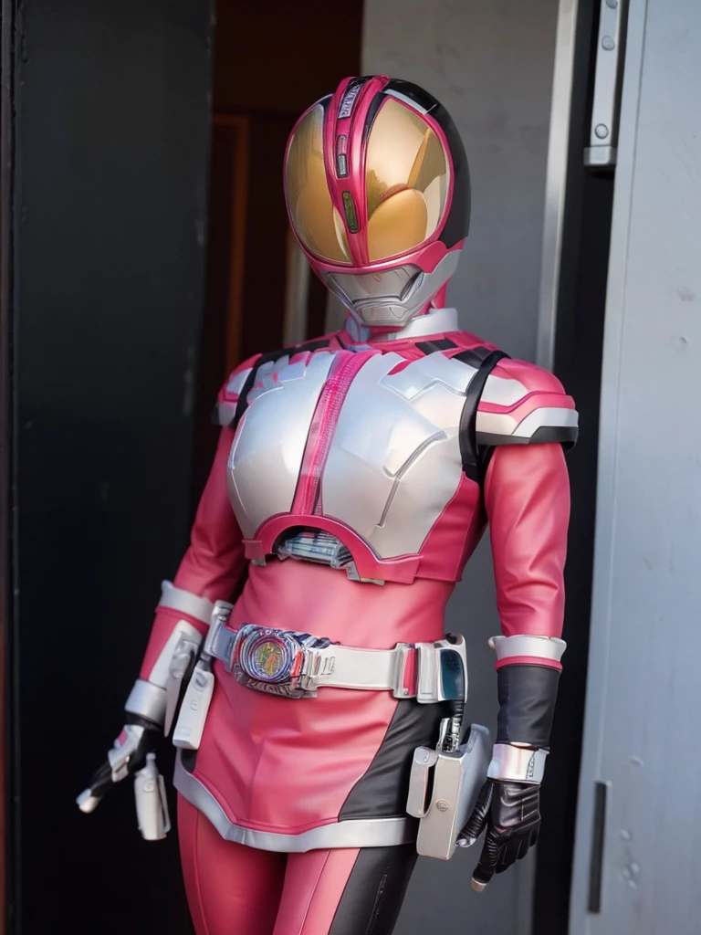 Wearing a shocking pink and white Iron Man suit、Beautiful and bewitching Japanese women、Plump body、