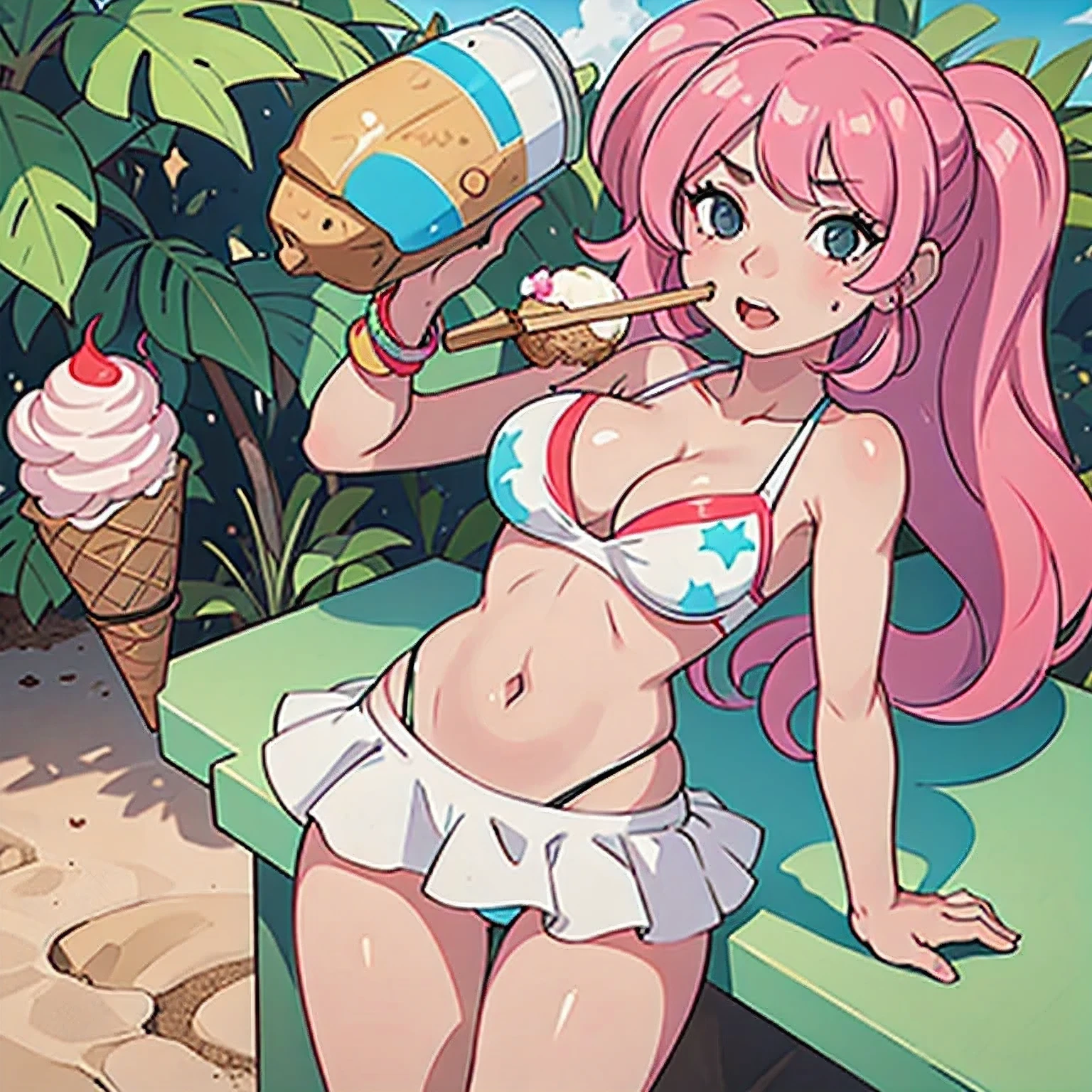 girl in a bikini eating an ice cream cone, eating ice cream, in a bikini, angela white, giorgia meloni, katy perry, in bikini, eating ice - cream, wearing spandex bikini, ice cream on the side, bikini, ice cream, wearing a bikini, candid photo of dirty, shiny plastic bikini, candid shot, cone, 1 girl, solo，in a green dress standing by a wall,portrait of female idol