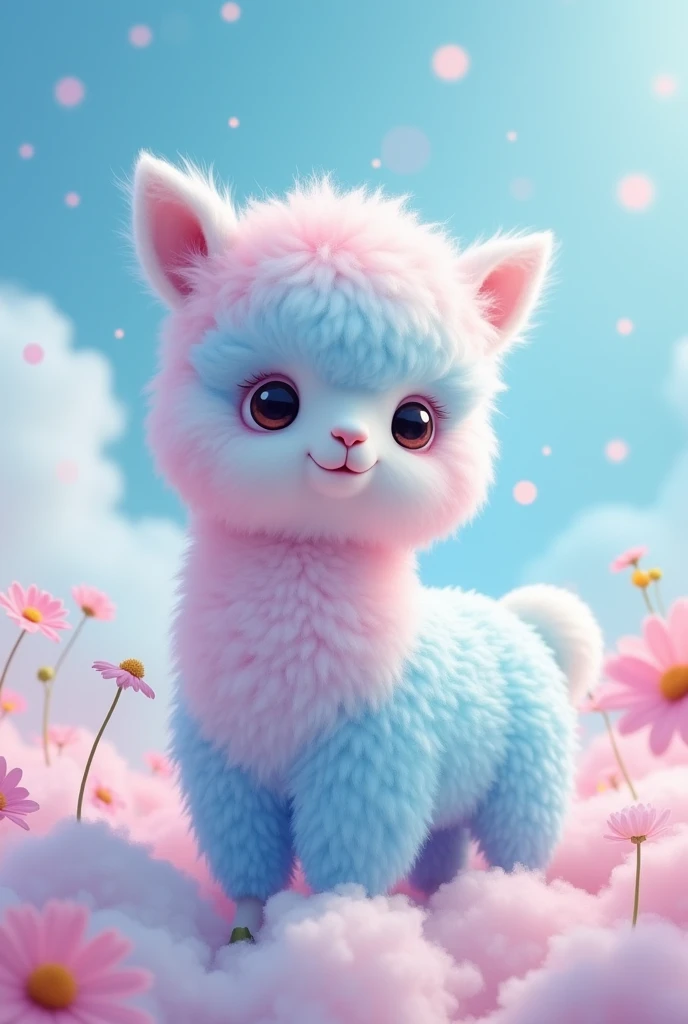 Blue and pink fluffy alpaca
