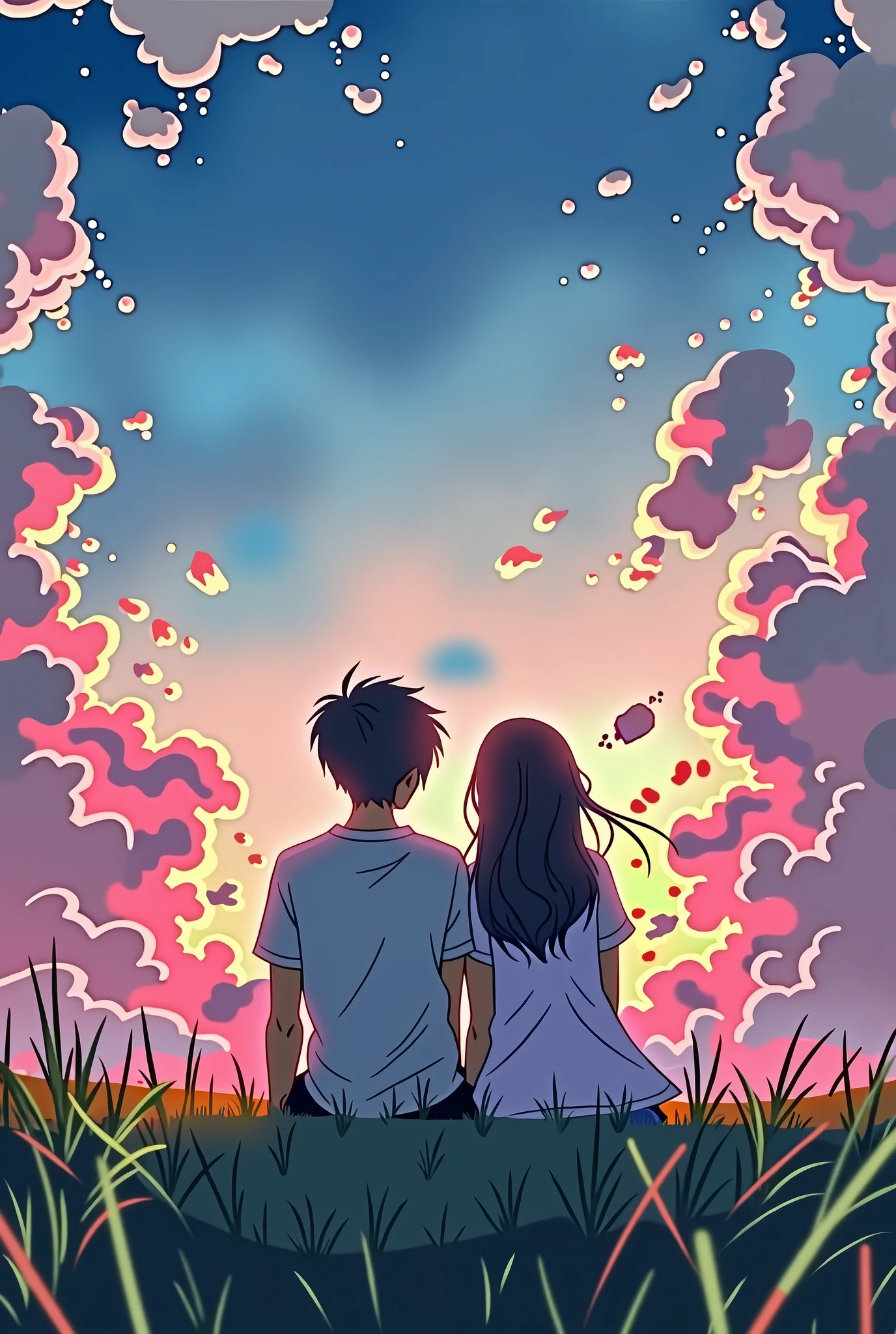 Boy set with his girlfriend and look at the sky