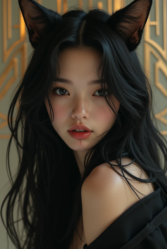Long Hair, Solo, HD, Long Hair, Cat Ears, Saliva, Art Deco,