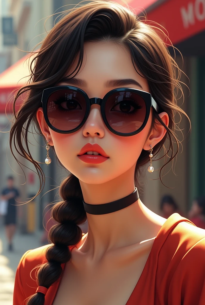 a girl wear sunglass