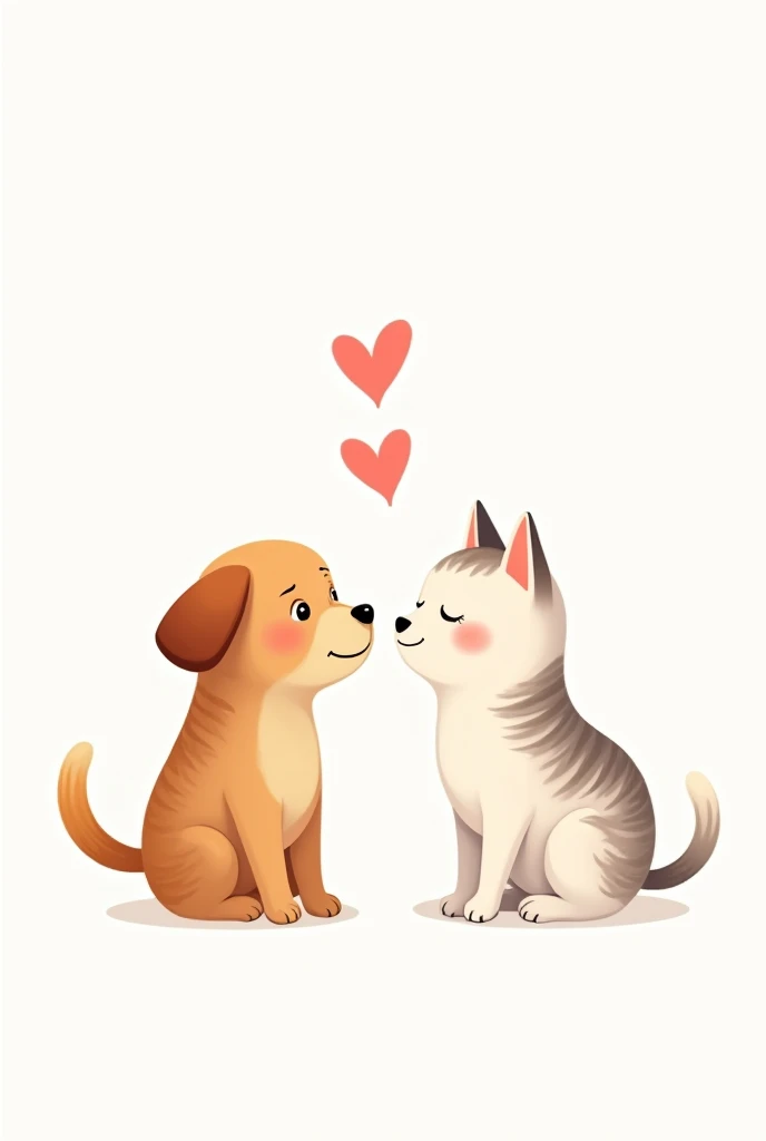 dog and cat heart in the middle of cute white background