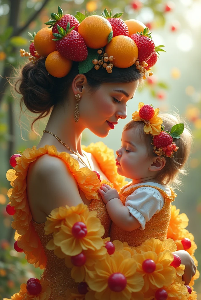 A beautiful girl wearing fruit dressing and also here