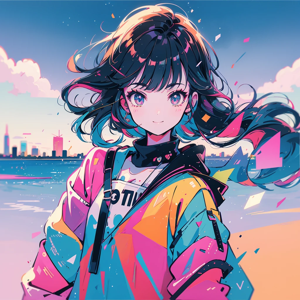 City Pop　night　Retro　night景　the 90s　lofi 　(One person:1.5)　Only one person　Lo-Fi　Lo-Fi女子　electric　psychedelic　smile