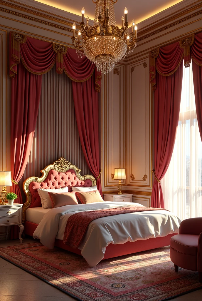 (professional 3d rendering:1.3) af (Actual:1.3) world's best artwork, (((full interior for the most luxurious royal style bedroom)), 8k unified rendering, lighting very good light, bold shading, Detail, extremely detailed, (vibrant, photo-realistic, Realistic, Sharp focus, 8K) , (Very detailed:1.4), Digital painting, rendering by octane, art station, concept-art, smooth, Sharp focus, illustration, (Global lighting, Studio light, volumetric lighting), art station