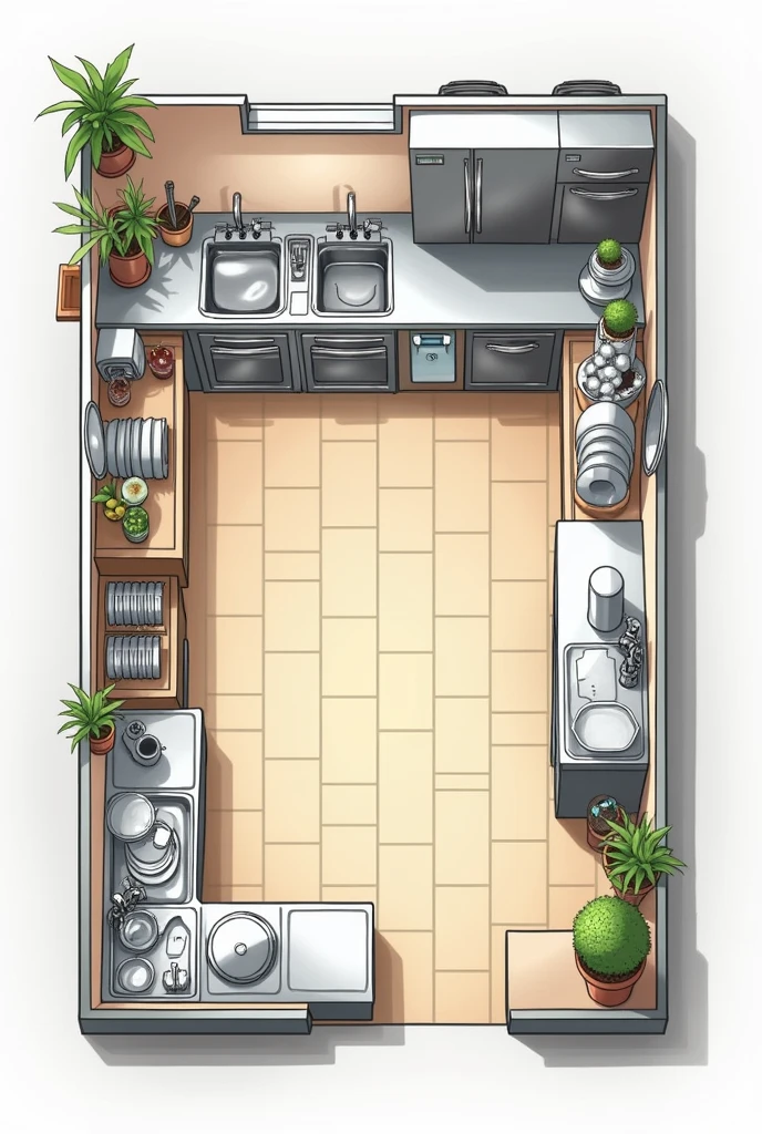 make me a floorplan or layout for washing area kitchen restaurant