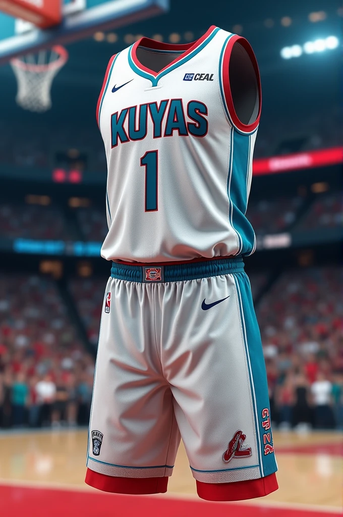 basketball jersey teamname KUYAS using hornets jersey with white red blue color design