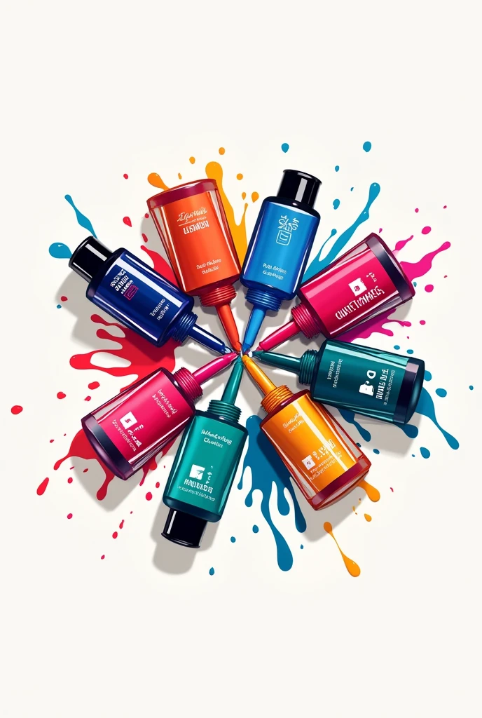 Un logo pour une entreprise de manucure dans un style hip-hop, flacons de vernis à ongles renversés autour