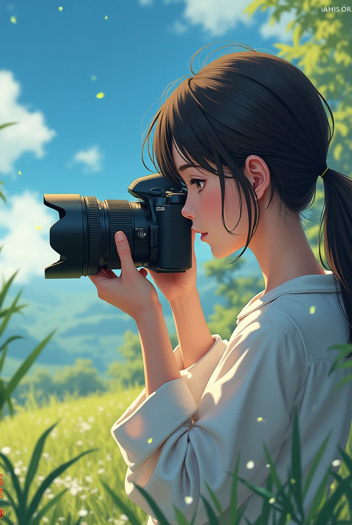 make an anime style of someone taking a girl
picture