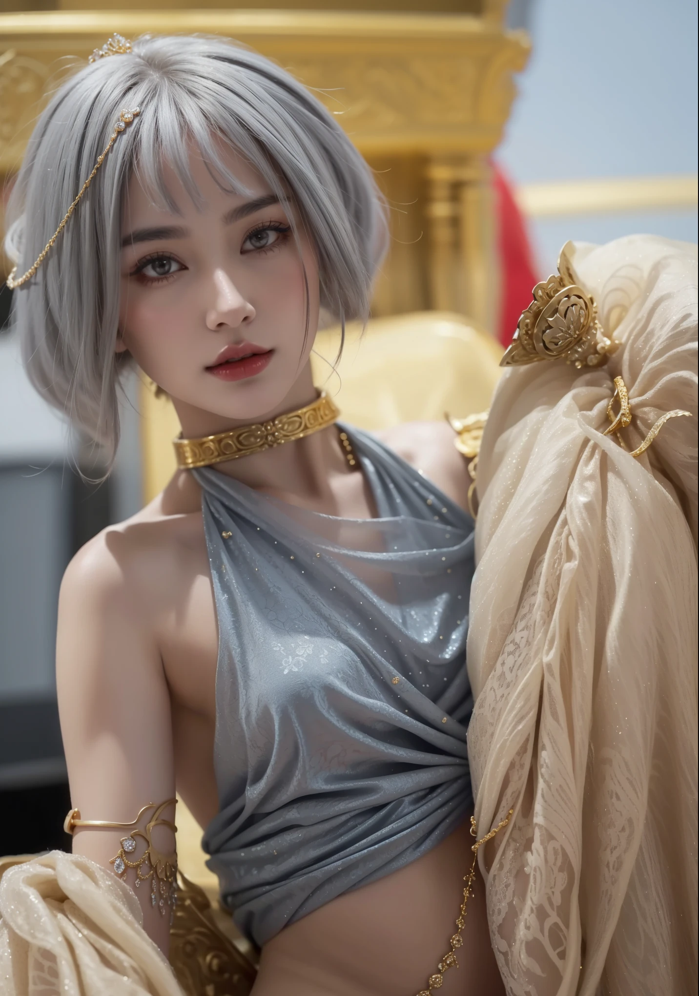 Royal sisters,Exquisite eyes,Frozen Queen,Put the crown on your head,Detailed facial expressions body,Tall and big,Glamorous characters,Leg length,4K,HD,Sensual,White translucent lace,白皙full image,Little cherry mouth,Beautiful and lovely,full image,Glossy Gel Coat,Vampire Queen in luxurious robes,Have a tattoo(Intricate tattoo designs),Ice Princess,Rich facial details,Gold diamonds,Luxurious and exquisite jewelry,Lace Printed Silk Dress,The ultimate in luxury clothing,sit on the chair,Cleopatra wearing luxurious and exquisite gold jewelry,Armbands and tattoos on arms,The ultimate in luxury,手上Have a tattoo和臂环,Cleopatra wearing gold jewelry,Fur cape