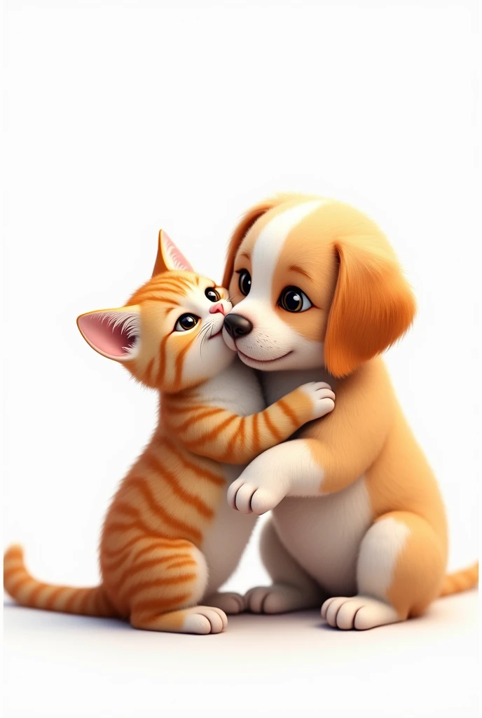 dog and cat love white background