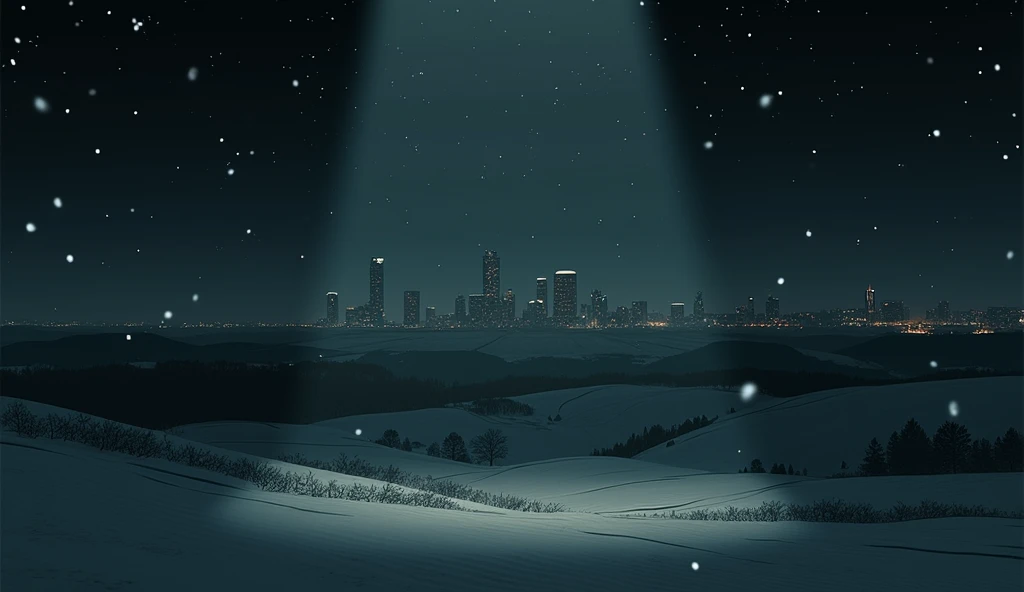 winter, snow, skyline fields, city, day, no people, In the style of Makoto Shinkai。master piece, ultra detail, precision, ultra-realistic,
