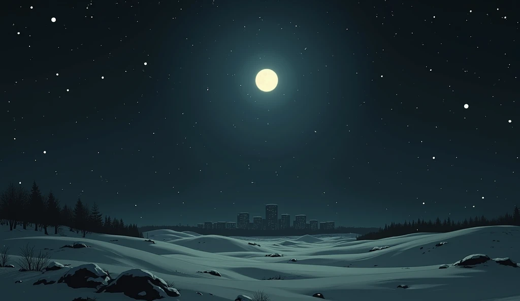 winter, snow, skyline fields, city, day, no people, In the style of Makoto Shinkai。master piece, ultra detail, precision, ultra-realistic,
