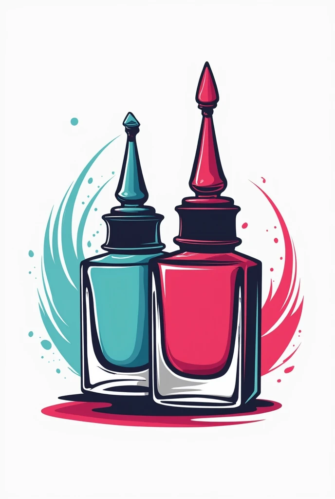 Un logo pour une entreprise de manucure dans un style hip-hop, deux flacons de vernis à ongles renversés autour