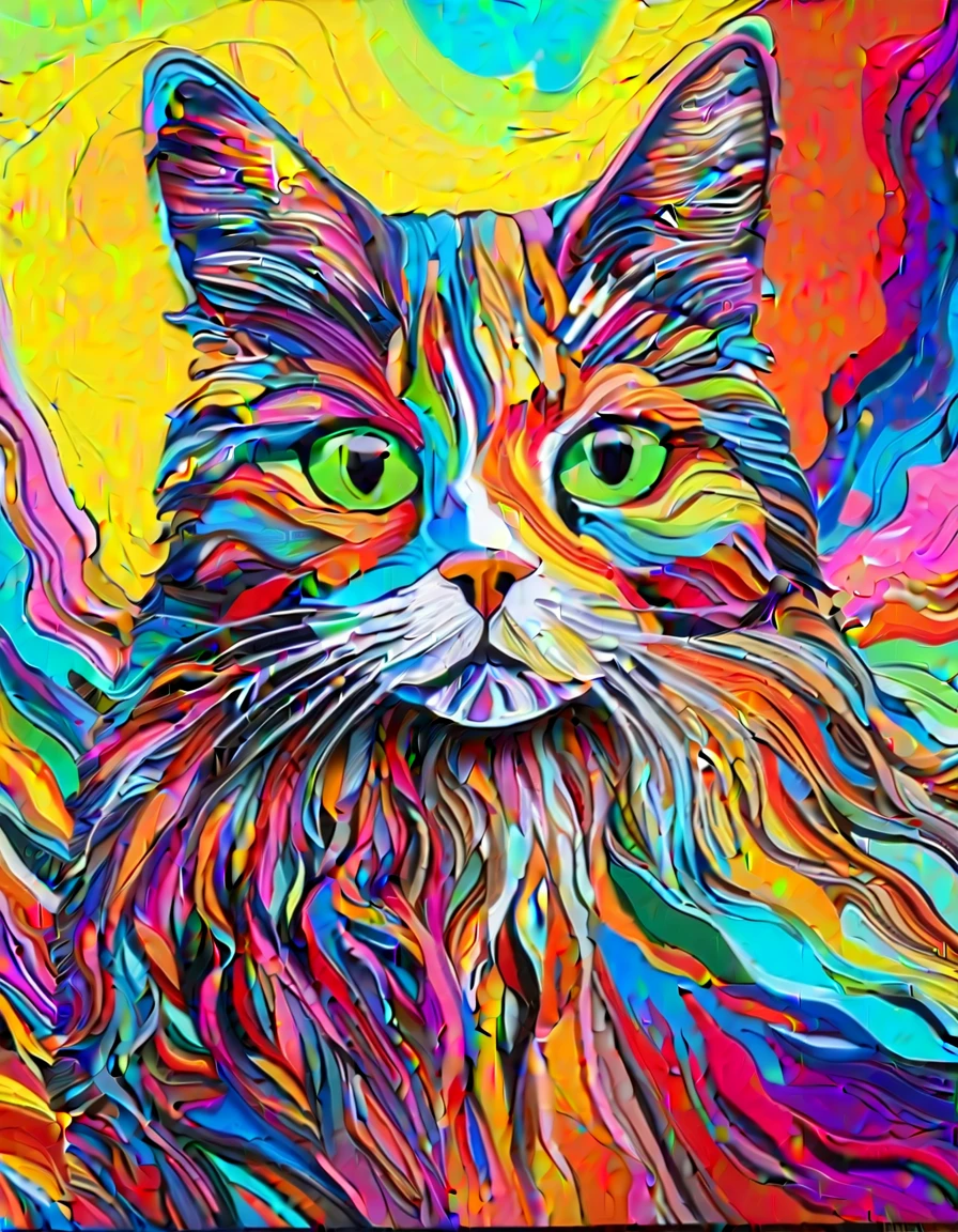 Masterpiece,Best Composition,Dynamic Composition,Colorful Landscape Painting,Cat on Lawn,Close-up of Dog,Psychedelic Landscape,Vivid Oil Painting,Vivid Abstract Landscape.