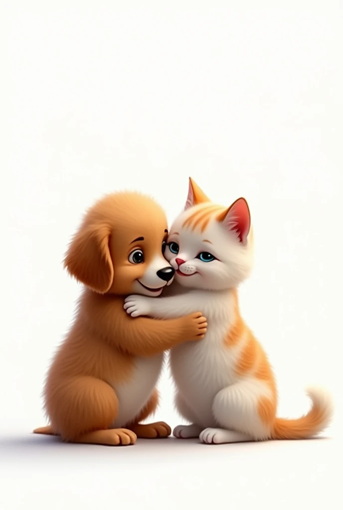 dog and cat love white background