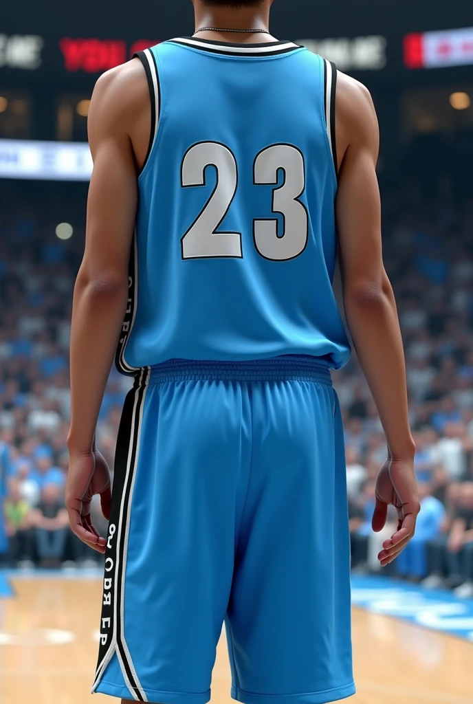 Powder Blue basketball jersey team name Brothers
23 number with white and black lining
Paired with basketball shorts sporty design
