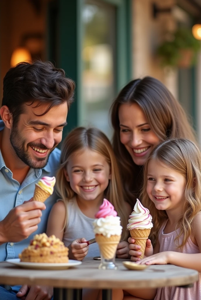 real photo family eating ice cream
