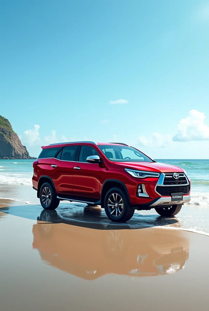 Toyota Innova crysta and red colour standing in sea shore in aggressive look