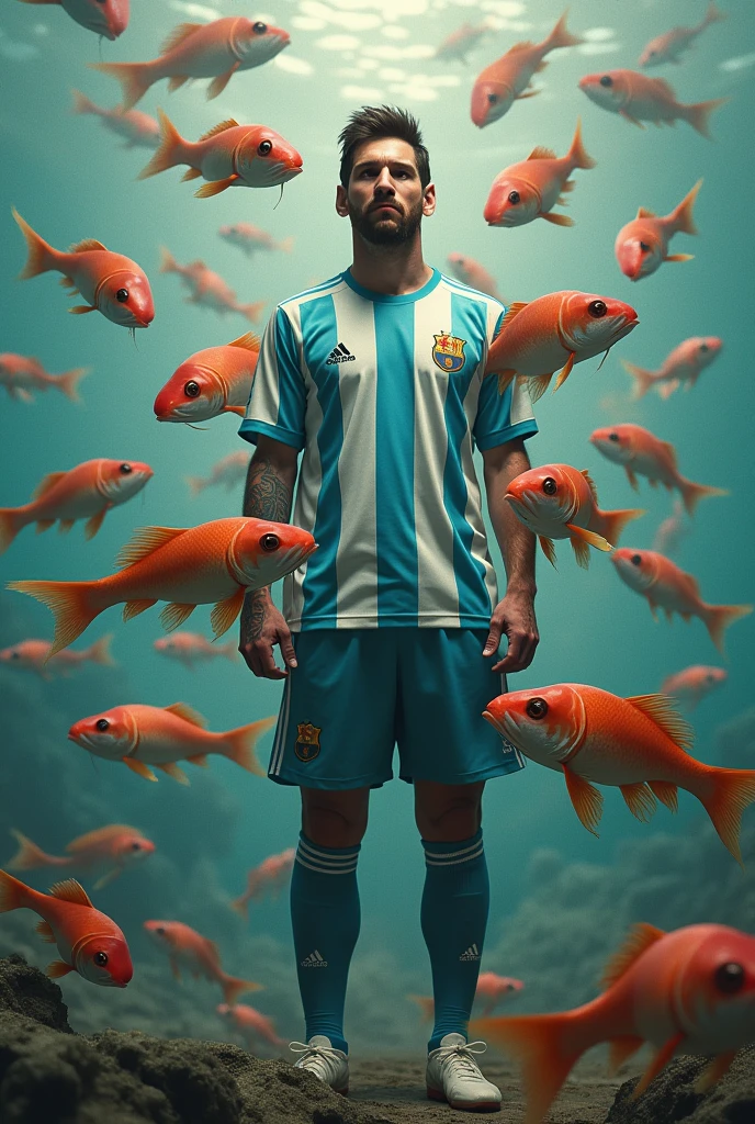 Messi with many catfish 