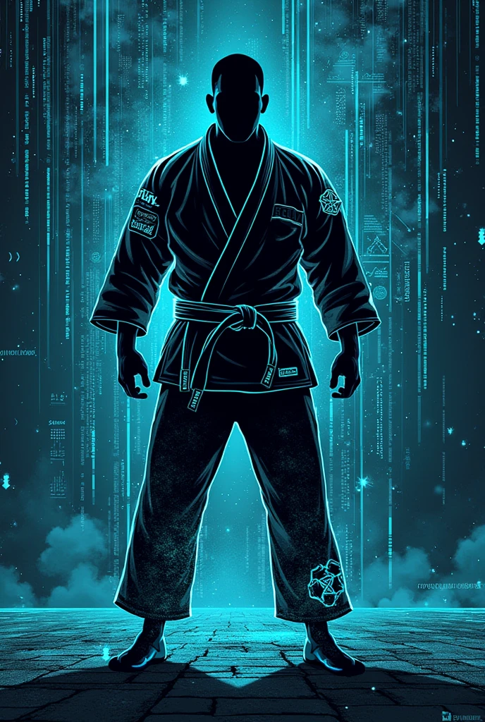 Make an image or sticker to personalize my bjj kimono with cybersecurity references. I would like it to have something about Kali Linux., Hydra, iso20001, nessus