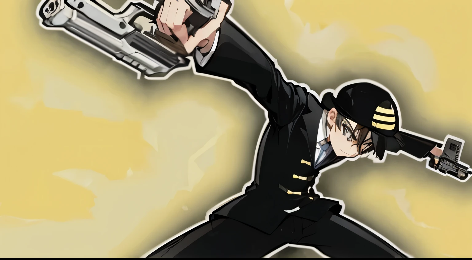 Death the ???, two guns, yellow background 