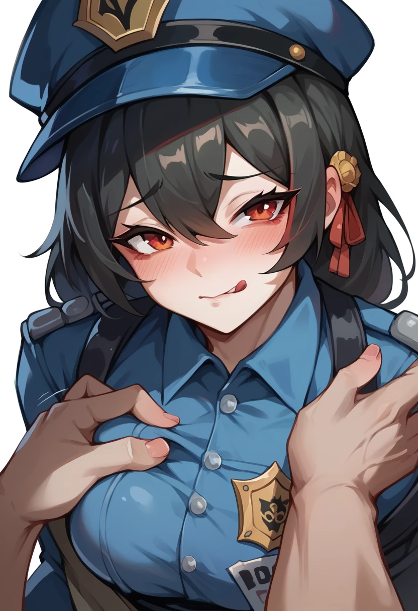 Zhu yuan publisec police, Naughty pose, blushing face, grab her hun, high resolution