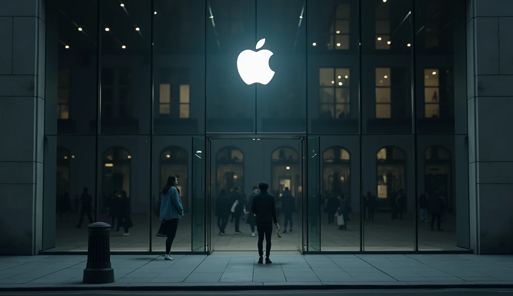 outside an Apple store in London, (no people:1.4), In the style of Makoto Shinkai。master piece, ultra detail, precision, ultra-realistic,
