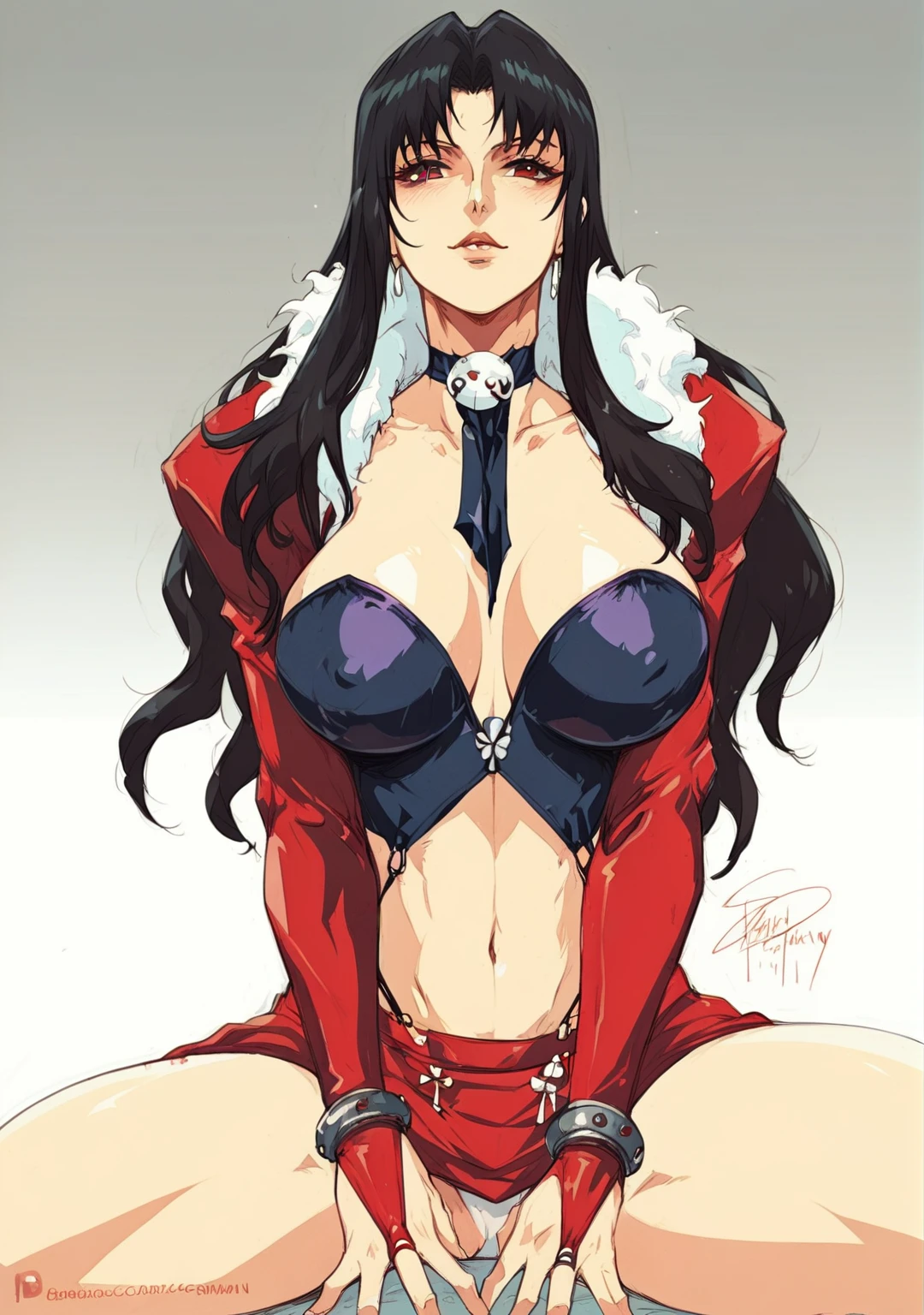 a cartoon of a woman in a red outfit with a sword, nico robin, mai shiranui, rin tohsaka, gainax anime style, high quality colored sketch, rumiko, seductive tifa lockhart portrait, seductive anime girl, tifa lockhart, tifa, tifa lockheart, asuka suit under clothes!, glamorous tifa lockheart