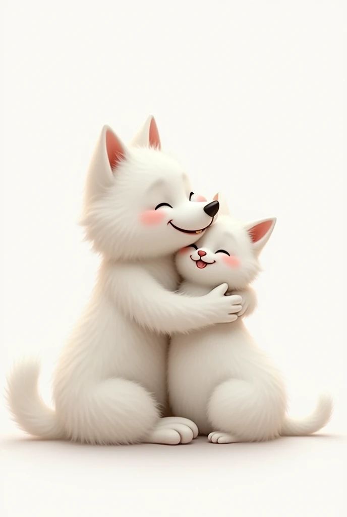 white dog and cat love white background