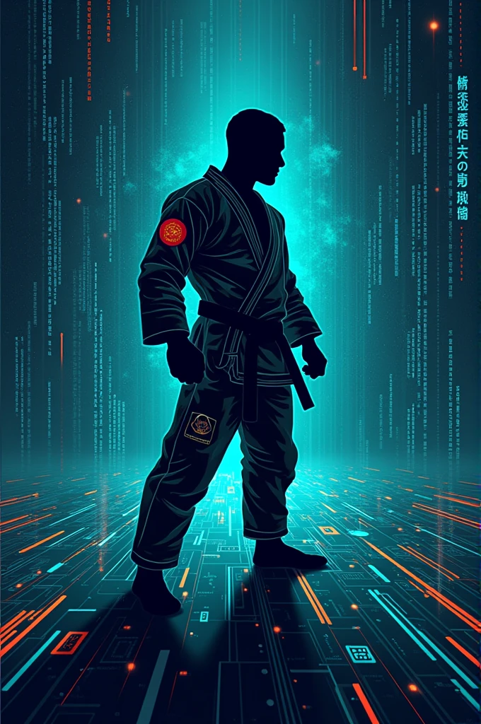 Make an image or sticker to personalize my bjj kimono with cybersecurity references. I would like it to have something about Kali Linux., Hydra, iso20001, nessus