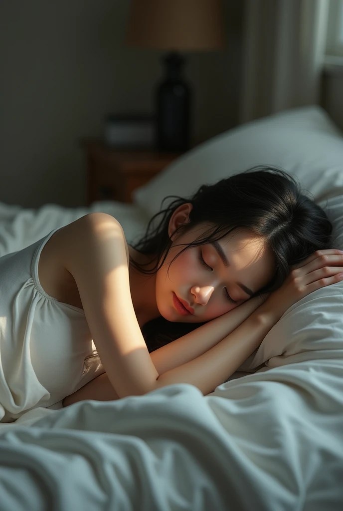 A girl sleeping on bed without clothes 