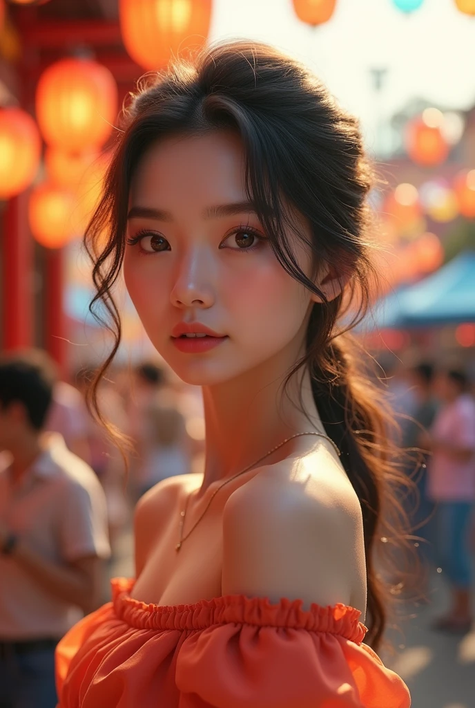 Beautiful woman, sexy beauty, Korean style, cute, real, summer festival, sexy