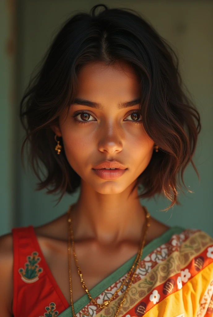 A real with skin Indian girl with short dress