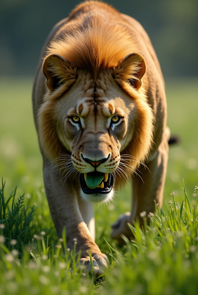 Lion eat grass

