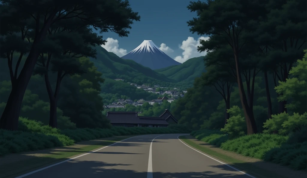 outside a Japanese village on the stop of an mountain, no people, landscape,  In the style of Makoto Shinkai。master piece, ultra detail, precision, ultra-realistic,
