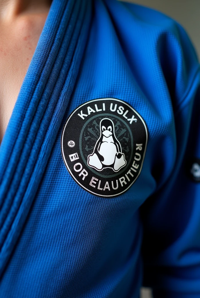 Make a sticker to personalize my bjj kimono with cybersecurity references. I would like it to have something from Kali Linux., Hydra, iso20001, Nessus The bjj kimono is blue