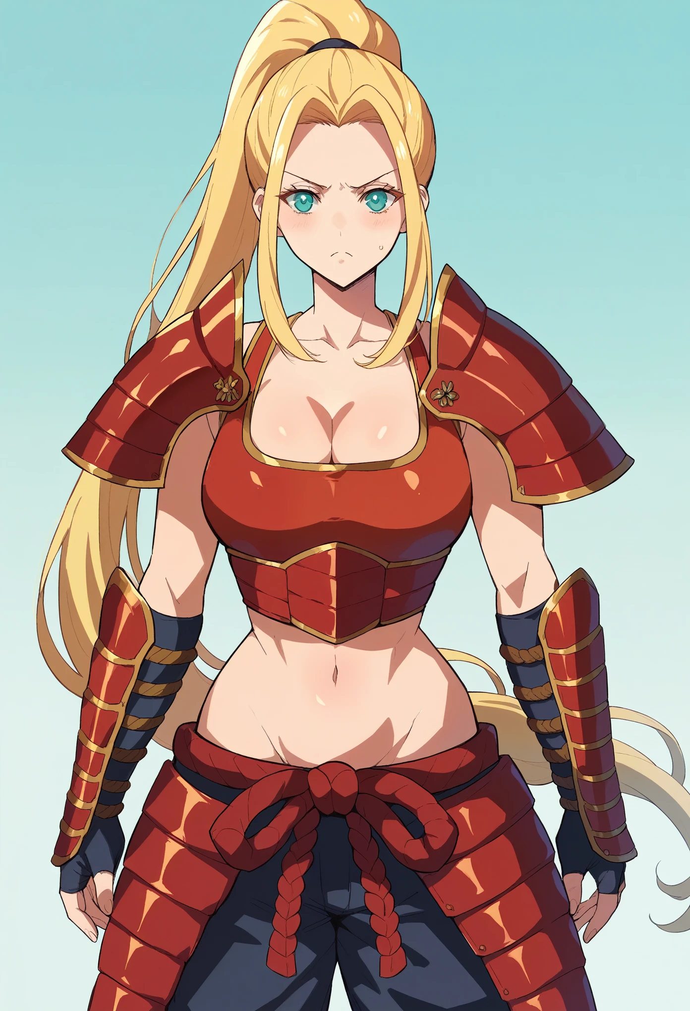 Beatrix, sexy, red samurai armor, belly open
