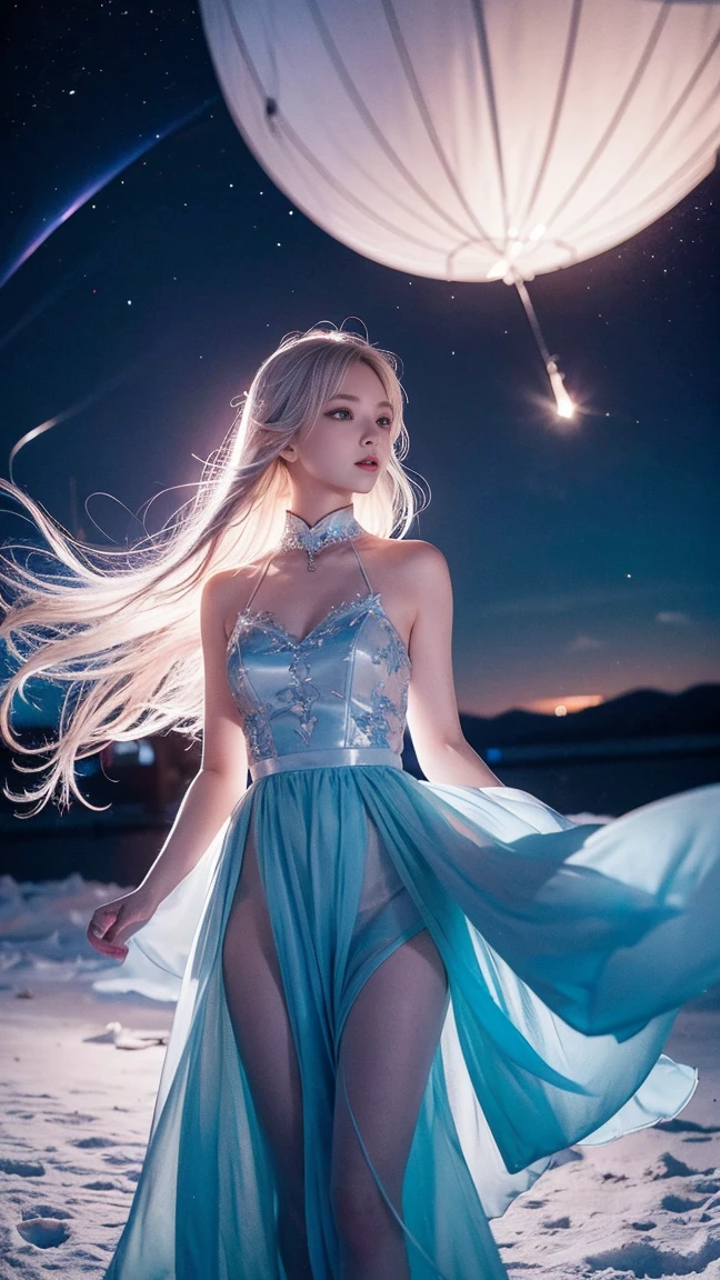White Nights、Aurora、shooting star、Fantasy、8k、high resolution、photograph、No people