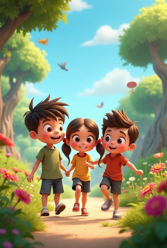 Animation of 2 boys and 1 girl 