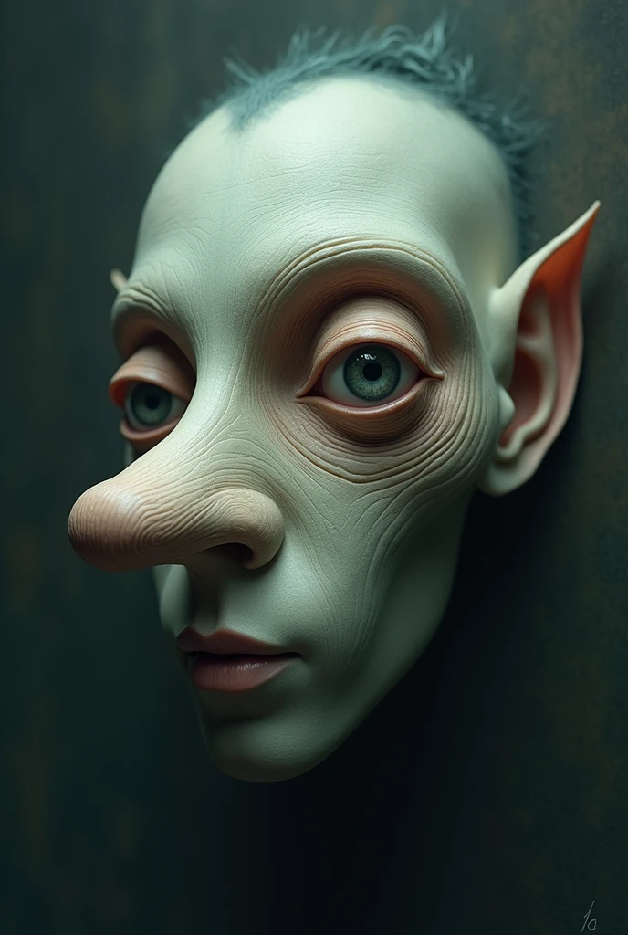 A face with a nose in the shape of an ear with a spiral nasal cartilage