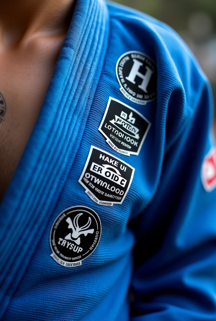Make a sticker to personalize my bjj kimono with cybersecurity references. I would like it to have something from Kali Linux., Hydra, iso20001, Nessus The bjj kimono is blue , show the full result